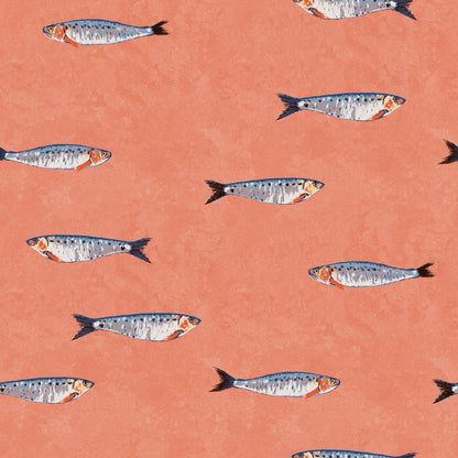 Hand-drawn sardine wallpaper in orange red