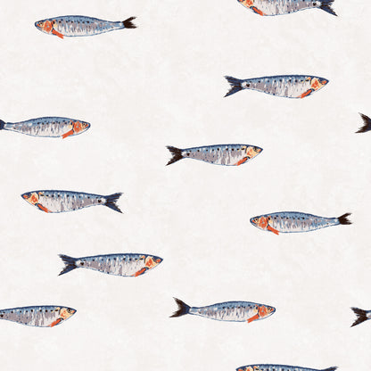 Hand-drawn sardine wallpaper in white