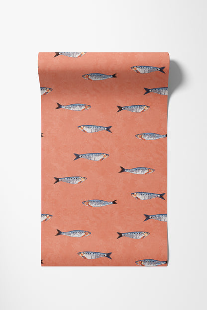 Roll of red sardine wallpaper