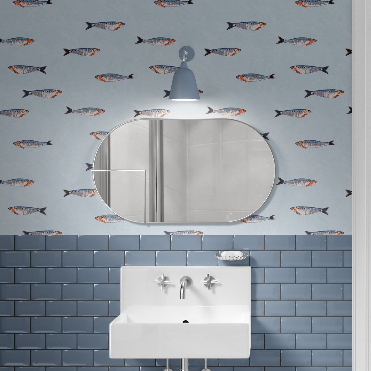 Sardine wallpaper in a bathroom