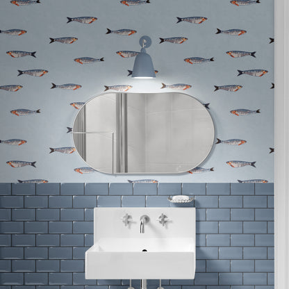 Sardine wallpaper in a bathroom