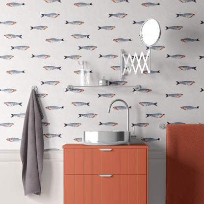 Sardine wallpaper in a bathroom