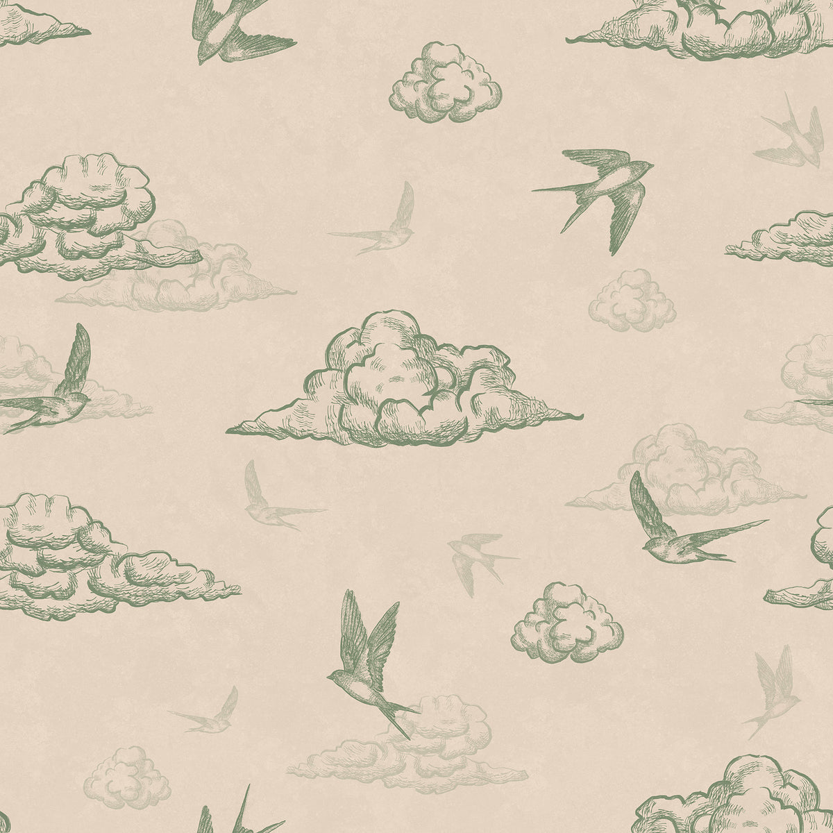 Light green toile de Jouy wallpaper swatch