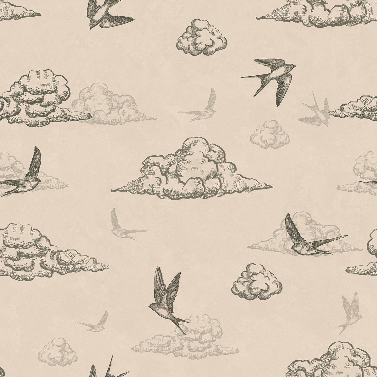Brown and green toile de Jouy wallpaper swatch