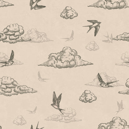 Brown and green toile de Jouy wallpaper swatch