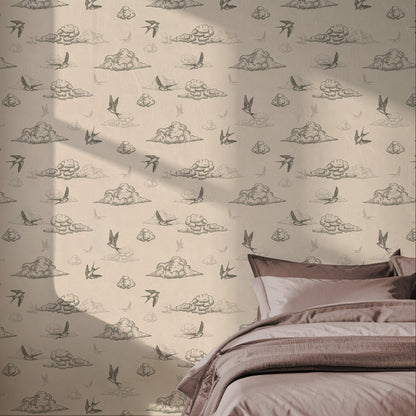 Toile de Jouy wallpaper in a bedroom