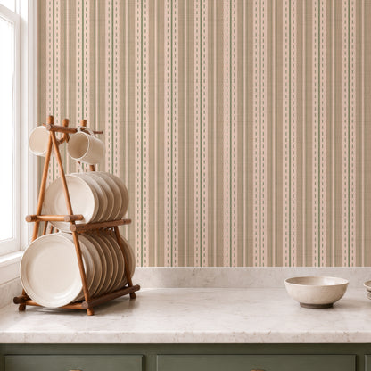 Ticking stripe wallpaper in a kitchen