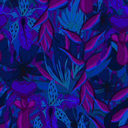 Tropical Jungle wallpaper swatch in cobalt blue