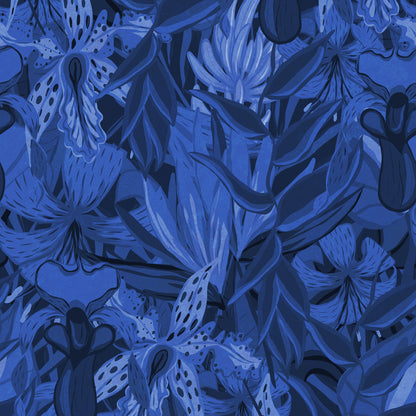 Tropical Jungle wallpaper swatch in monochrome blue