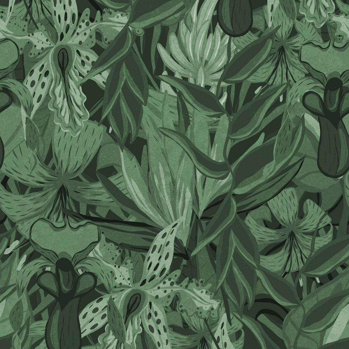 Tropical Jungle wallpaper swatch in monochrome green