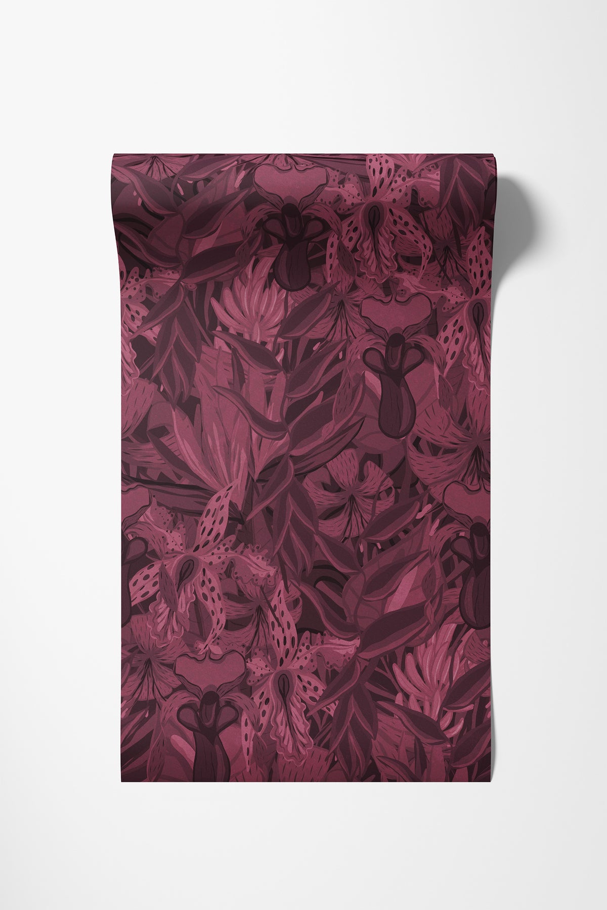 Roll of Tropical Jungle wallpaper in purple wine
