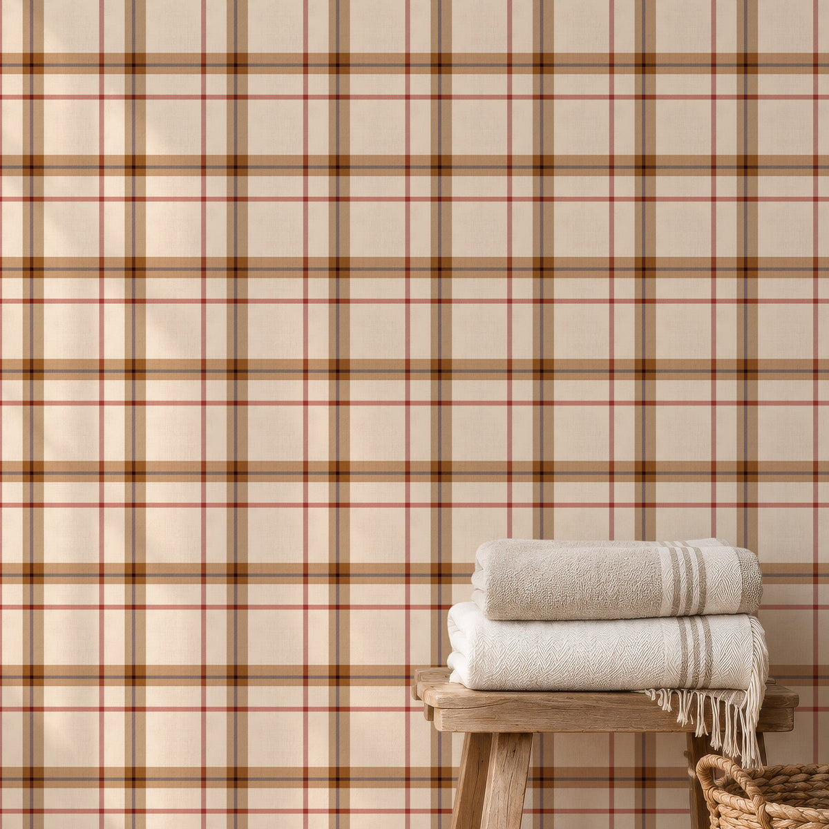 Woven Plaid wallpaper in a bathroom