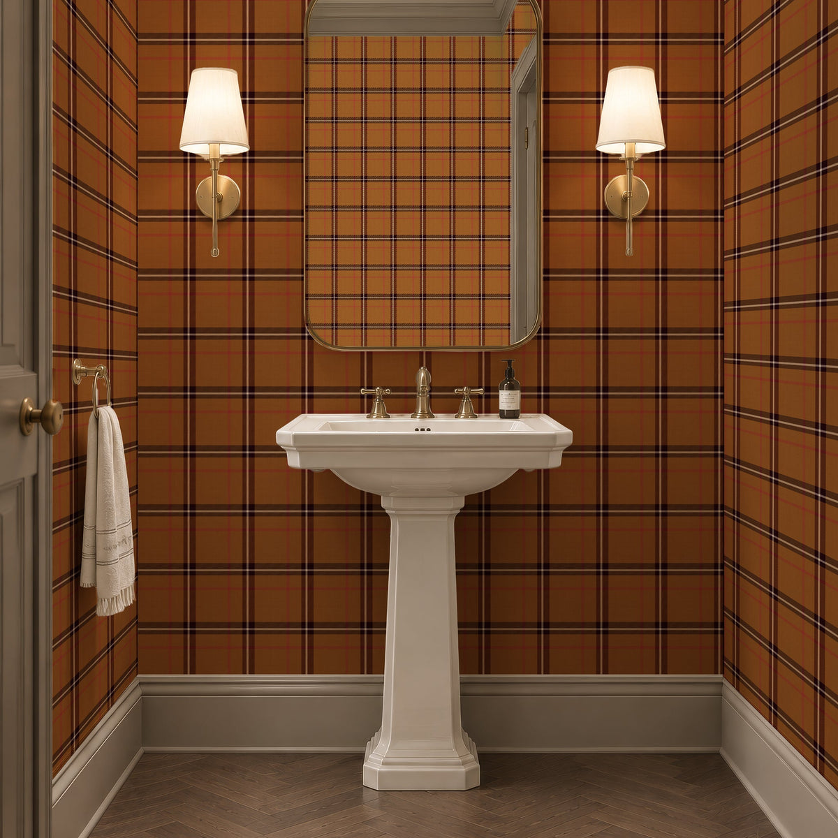 Woven Plaid wallpaper in a powder room